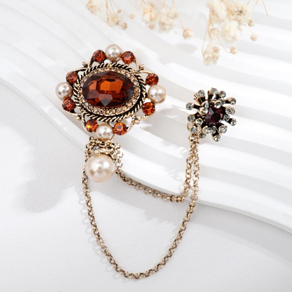 Baroque Rhinestone Pearl Corsage Necklace Brooch - Retro British Court Suit Accessory