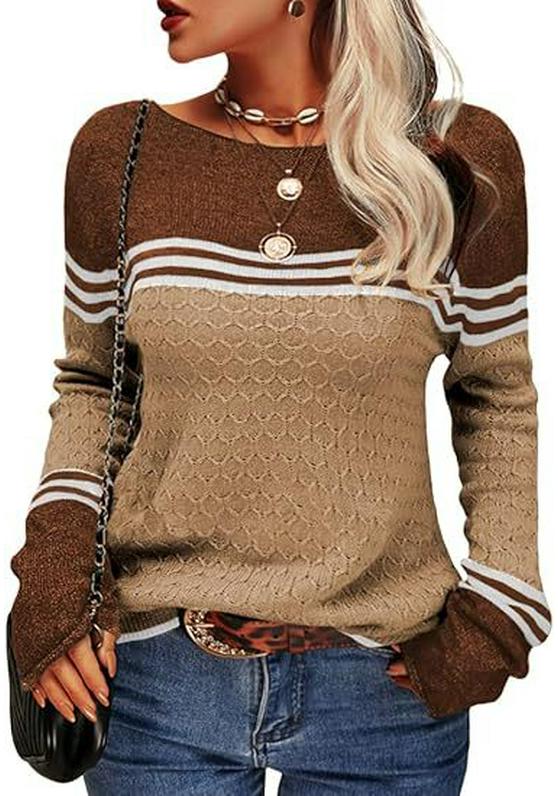 2025 European American Striped Color Block Knit Sweater: Autumn/Winter Women's Fashion Pullover