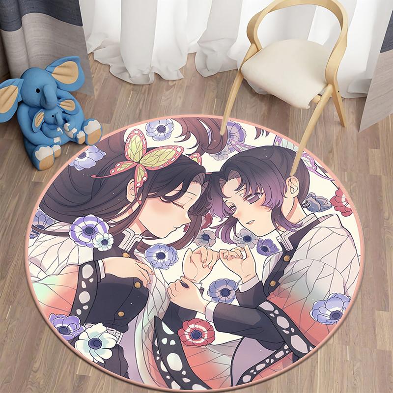  Demon Slayer Japanese Anime HD Print Round Carpet Bedroom Balcony Entry Door Chair Non-slip Mat Popular Decorative Rugs