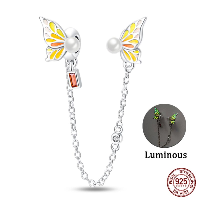 Real 925 Silver Stars & Moon Sunflower Safety Chains Spacer Beads Charms Fit Qikaola 925 Bracelets DIY Jewelry