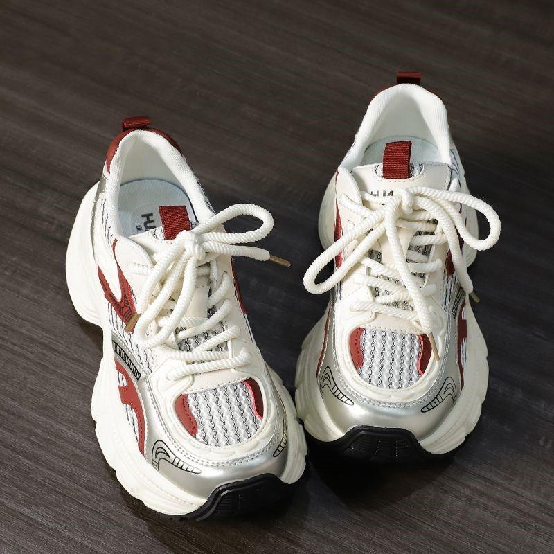 2025 new spring and autumn breathable shoes fashion casual shoes niche versatile sports shoes platform red dad shoes women