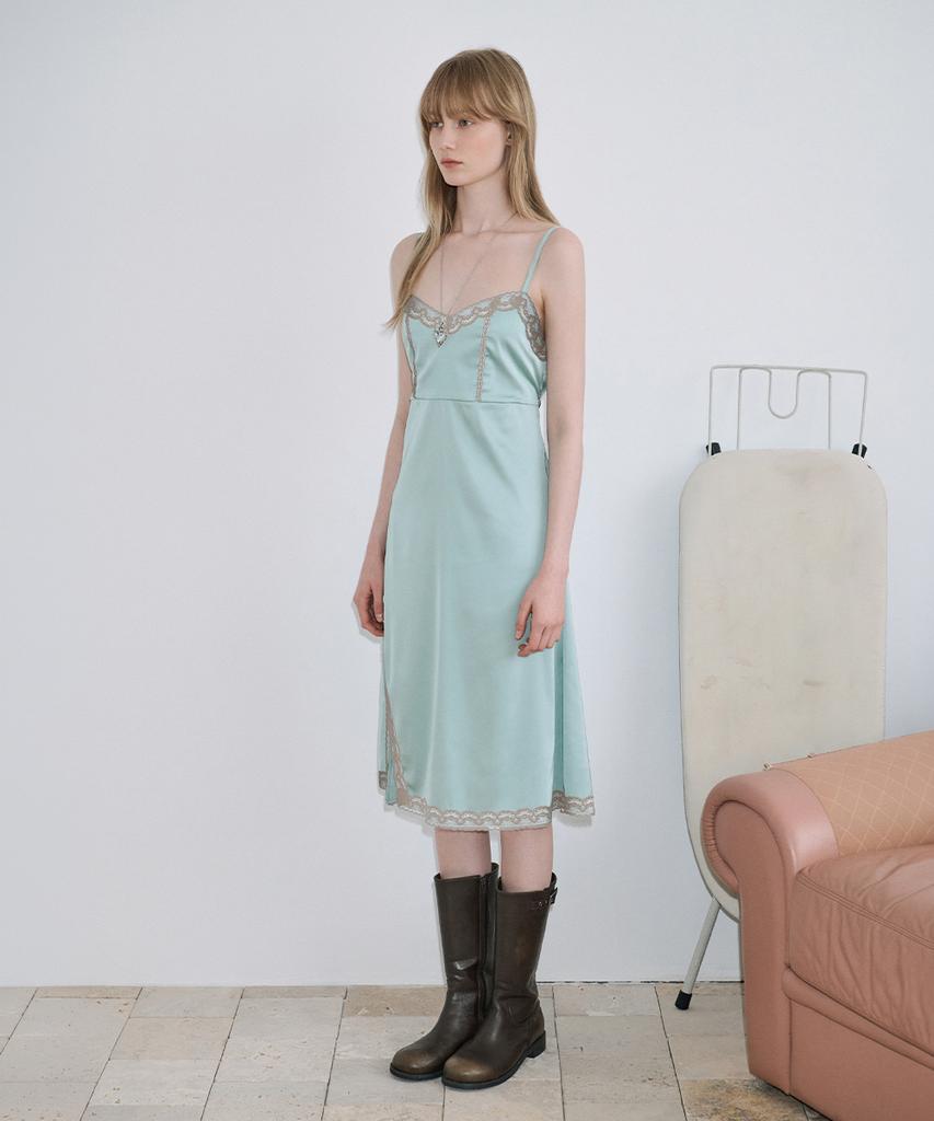 Sinun Satin Lace Ribbon Onepiece (Moss Green)