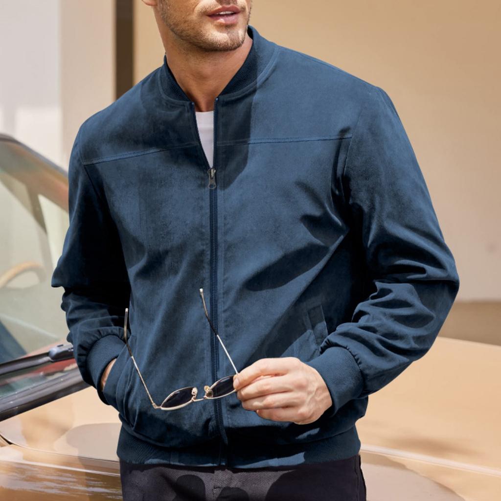 Autumn Suede Solid Color Men's Zipper Jacket Casual Retro Long Sleeved Cardigan Jacket Men's