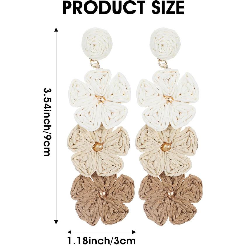 2 шт. Бохо Серьги-цветы из рафии, Цветочные Бохо Заявление Висячие Весенние Серьги, Модные Милые Ротанговые Серьги для Женщин, Легкие Соломенные Заявление,
