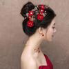 Bride Crystal Red Flower Festival Hairpins Chinese Hanfu Hair Clips Women Barrettes Duckbill Clips