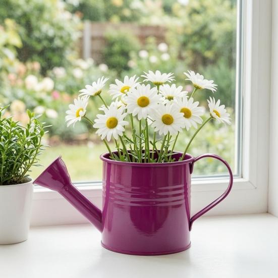 Colorful Iron Floral Container Metal Watering Can for Outdoor Plants, Small Kettle with Handle Decorative Plant Jug Succulents Garden Flowers,