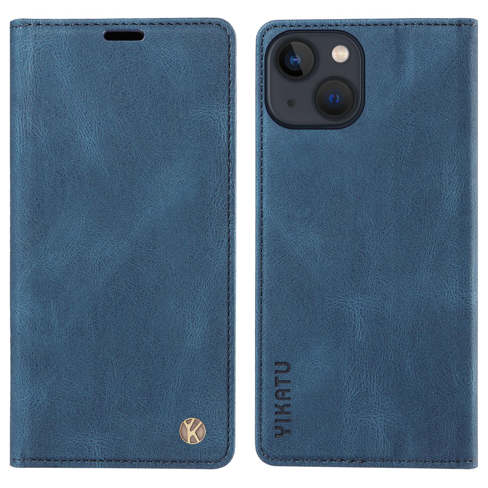 

YIKATU YK-004 Для iPhone 15 Магнитный самовсасывающий чехол-кошелек-подставка из ПУ кожи для телефона Blue