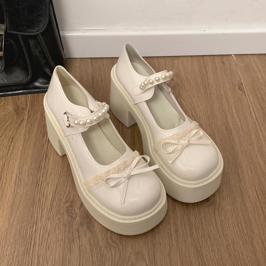 Black ballet style round head shallow mouth thick high heel single shoes women's summer 2025 new versatile soft sole French Mary Jane shoes