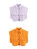 Women's Patchwork Irregular Polo Collar Denim Cardigan Top
