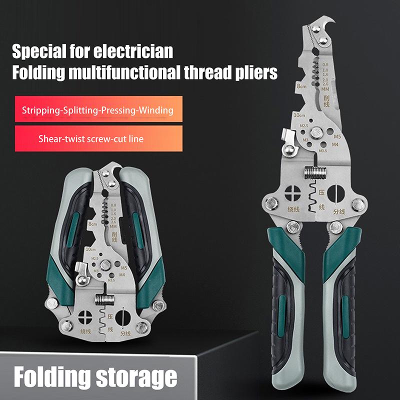1Pcs Foldable Wire Stripper Multi-Function Pulley Tool For Crimping Splitting Winding Ideal For Electricians