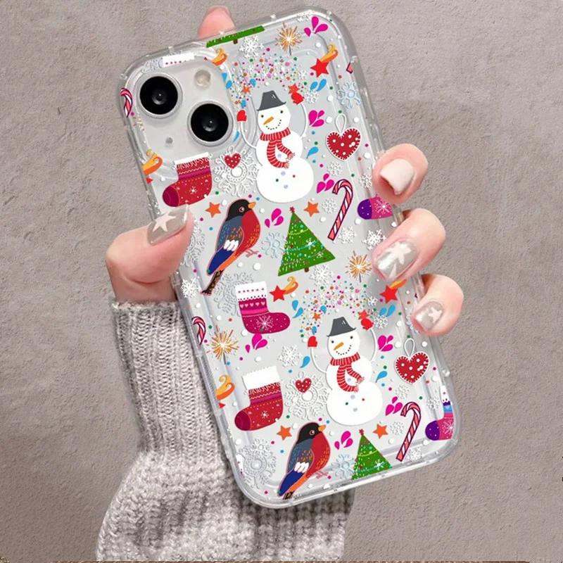 Winter Snowflakes Christmas Clear Phone Cover Case For iPhone 16 15 14 13 12 11 Pro Max 7 8 Plus X XR XS Airbag Anti-fall Cover