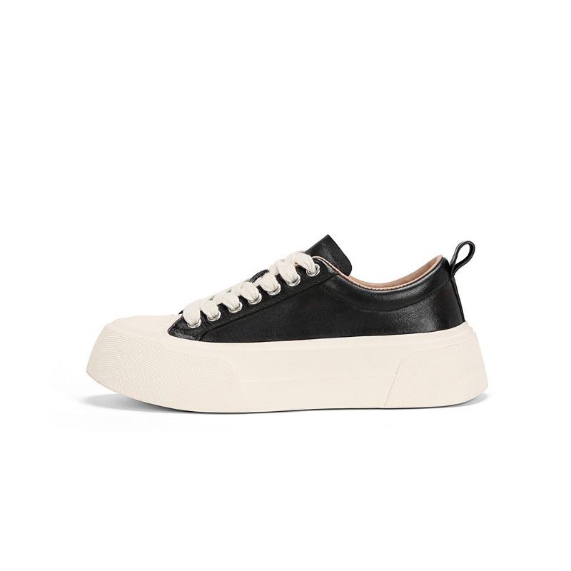 Cowhide Version~ Washed Horse Skin Muffin Thick-soled Sports and Leisure Board Shoes Women's Inner Height-increasing White Shoes