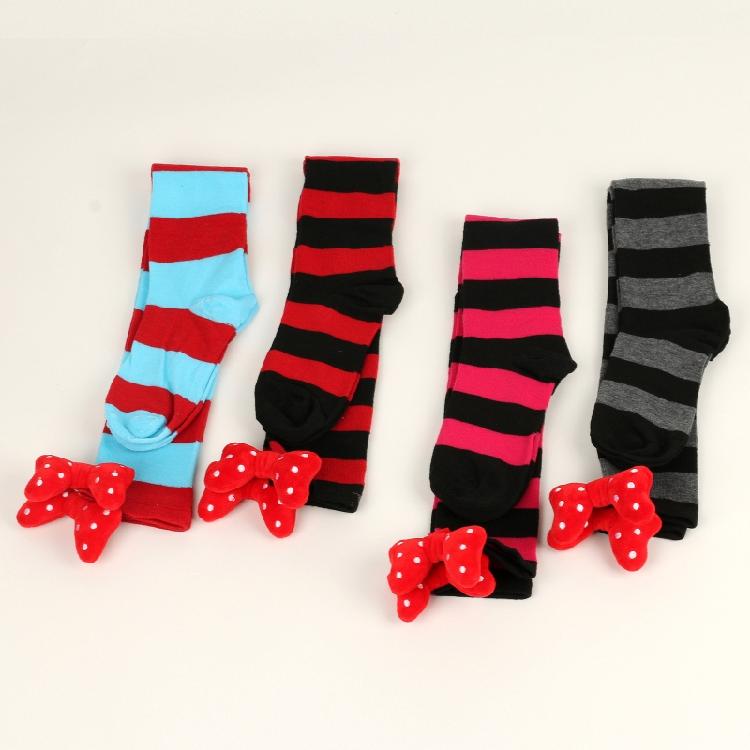Holiday Lovely 3D Bowknot Striped Over Knee Thigh High Socks for Woman Clothing