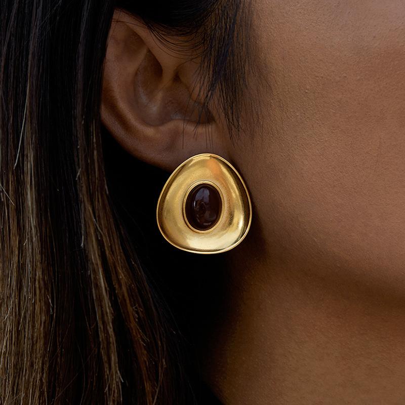 Resin Titanium Steel Stud Earrings Light Luxury High-end Earrings Do Not Fade Stainless Steel