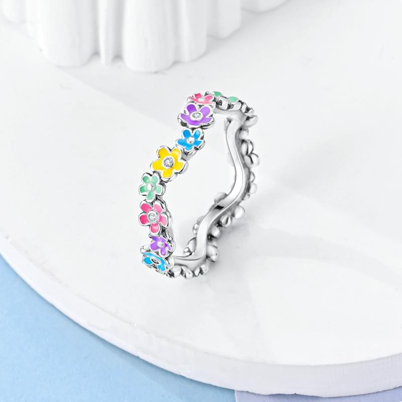 Pandach Genuine Copper Color Luxury Rings Colorful Polygonal Cz Round Lucky Flower Rings For Women Jewelry Creation Engagement Wedding Present