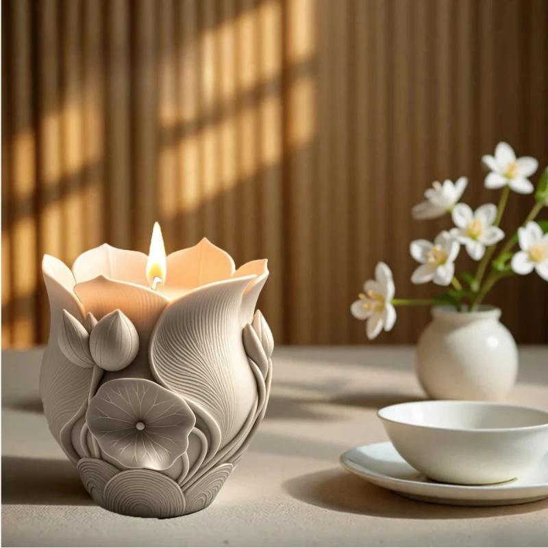 DIY Epoxy Resin Mold Scented Candle Cup Storage Silicone Mold Lotus Vase Plaster Cup Home Decoration Epoxy Resin Molds