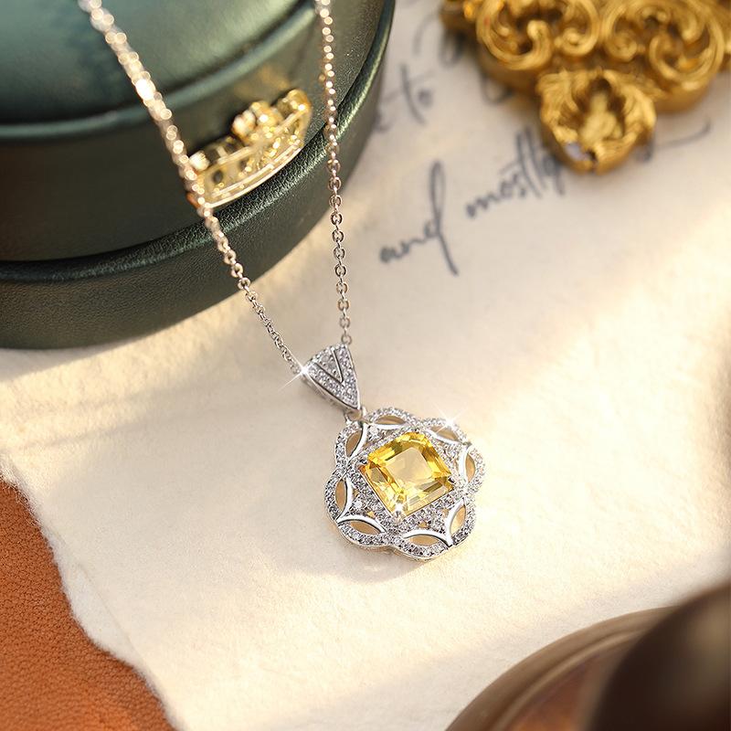 S925 sterling silver necklace cross-border e-commerce luxury inlaid with diamonds, natural crystal stone, high-end pendant, daily jewelry gift