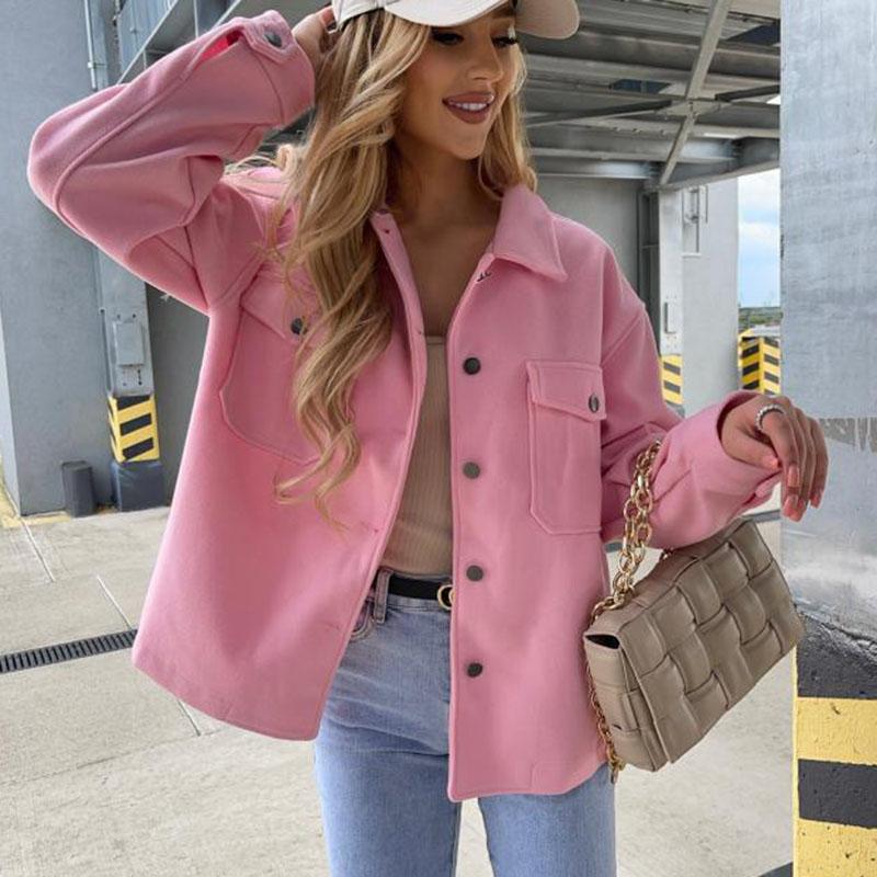 Polo Collar Woolen Coat Women's Casual Long Sleeved Top Solid Color Single Breasted Commuting Loose Jacket Autumn Winter New Fashion