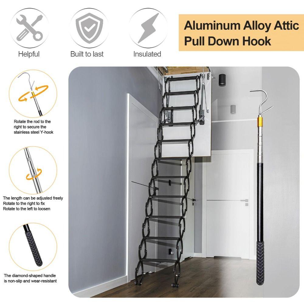Retractable Loft Stair Pull Hook Kit Extends Attic Pull Down System Hook Set  For Home,Loft Hotel