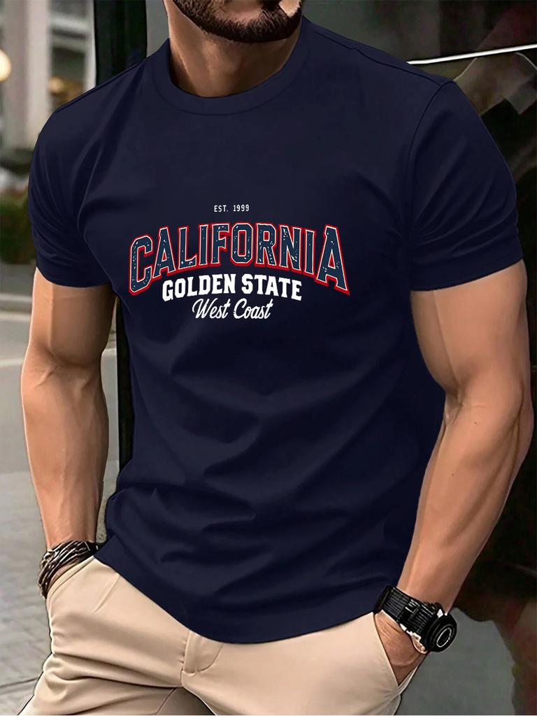California Golden State Printing Mens TShirt Cotton Summer ONeck Short Sleeve Tops Oversized Soft T Shirt Casual Male Clothes