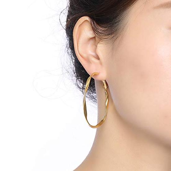 Rockyu Brand Fashion Earrings for Women Popular 18K Stainless Steel Hoop Earrings Stylish Hoop Large Simple Day Popular Accessories Valentine's