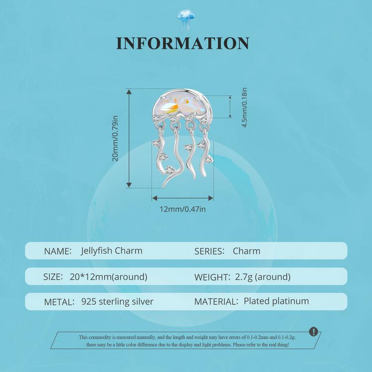 BAMOER 925 Sterling Silver Breloc de meduze Curcubeu Pandantiv coadă de sirenă Margele de vis de ocean se potrivesc DIY Brățară Colier Bijuterii