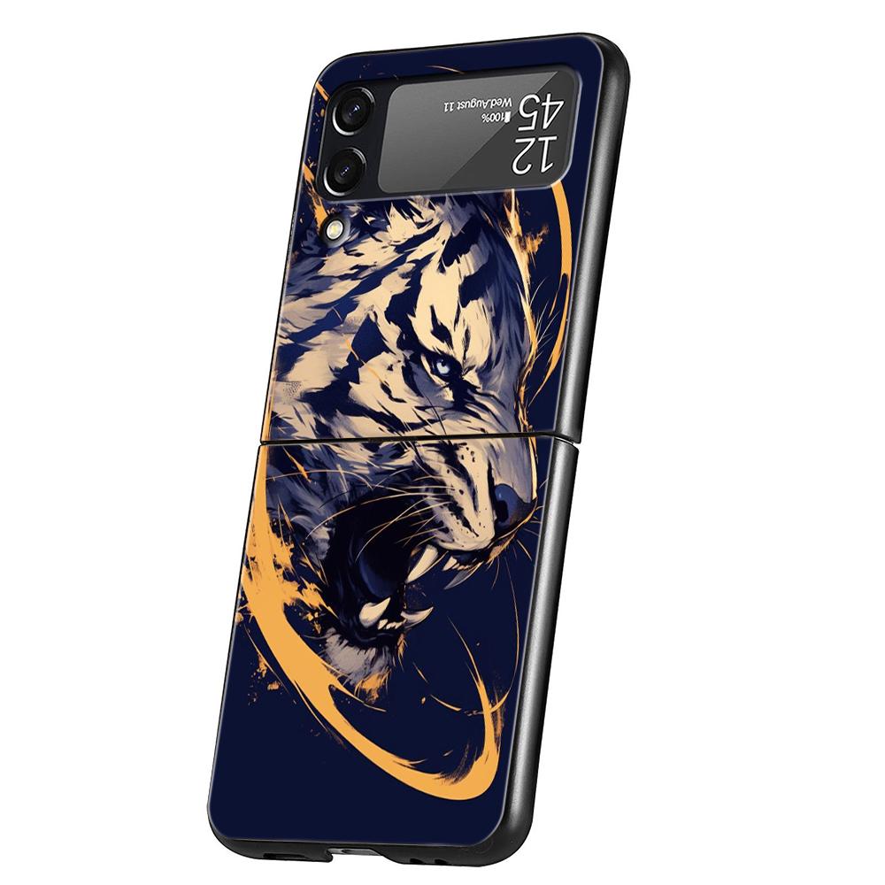 Animal Tiger Hard PC Phone Case For Samsung Galaxy Z Flip 6 5 4 Black Cover For Galaxy Z Flip 3 Foldable Shockproof Capas Fundas