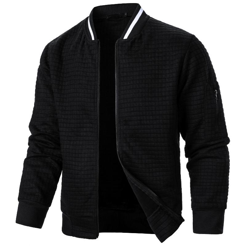 Men's New Zipper Solid Color Jackets Stand Up Collar Men's Casual Plaid Coats Vintage High Street Casual All-match Cardigan