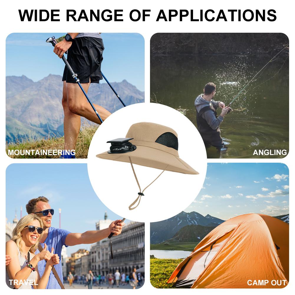 Wide Brim Solar Fan Hat Outdoor Sun Hat UV Protection with Removable & USB Charging Fan for Beach Garden Outdoor Sports