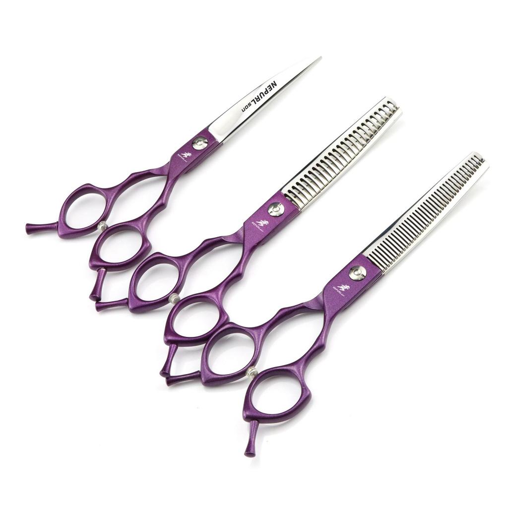 6.5 inch purple Nimpson pet grooming curved scissors, colored grooming scissors, double use for upper and lower bends