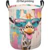 1pc Foldable Laundry Basket with Funny Giraffe Wearing Fashion Glasses - Round Hamper Suitable For, Dorm, Bathroom Storage, Portable Handle for & Room