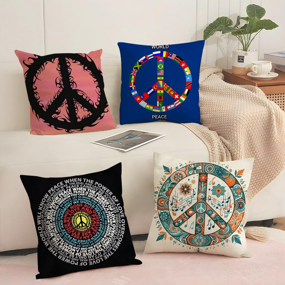 P-Peace And Love Cushion Cover Soft Short Plush Pillow Cover Smooth Cozy Texture Aesthetic Cushion Case Home Decor