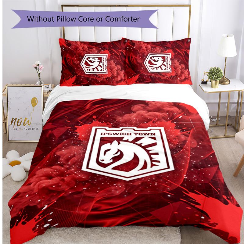 Ipswich Town Football Printed 3 Pieces Bedding Set, Comfortable Skin Friendly Bedroom Duvet Cover Set