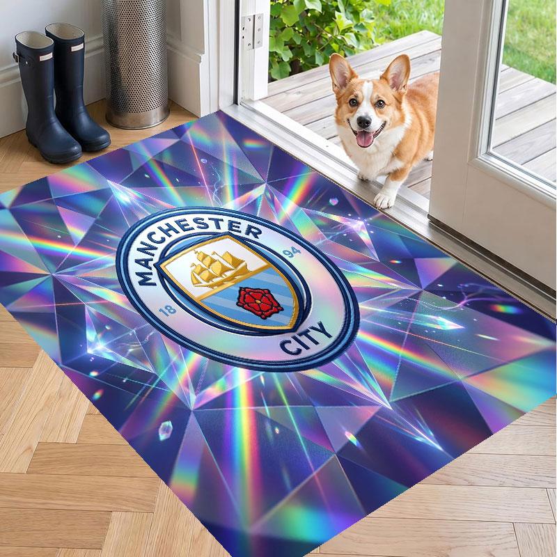 Mykt gulvteppe Manchester City-mønster Teppe Dekorasjonsmatte For Hjemmeromsdekorasjon