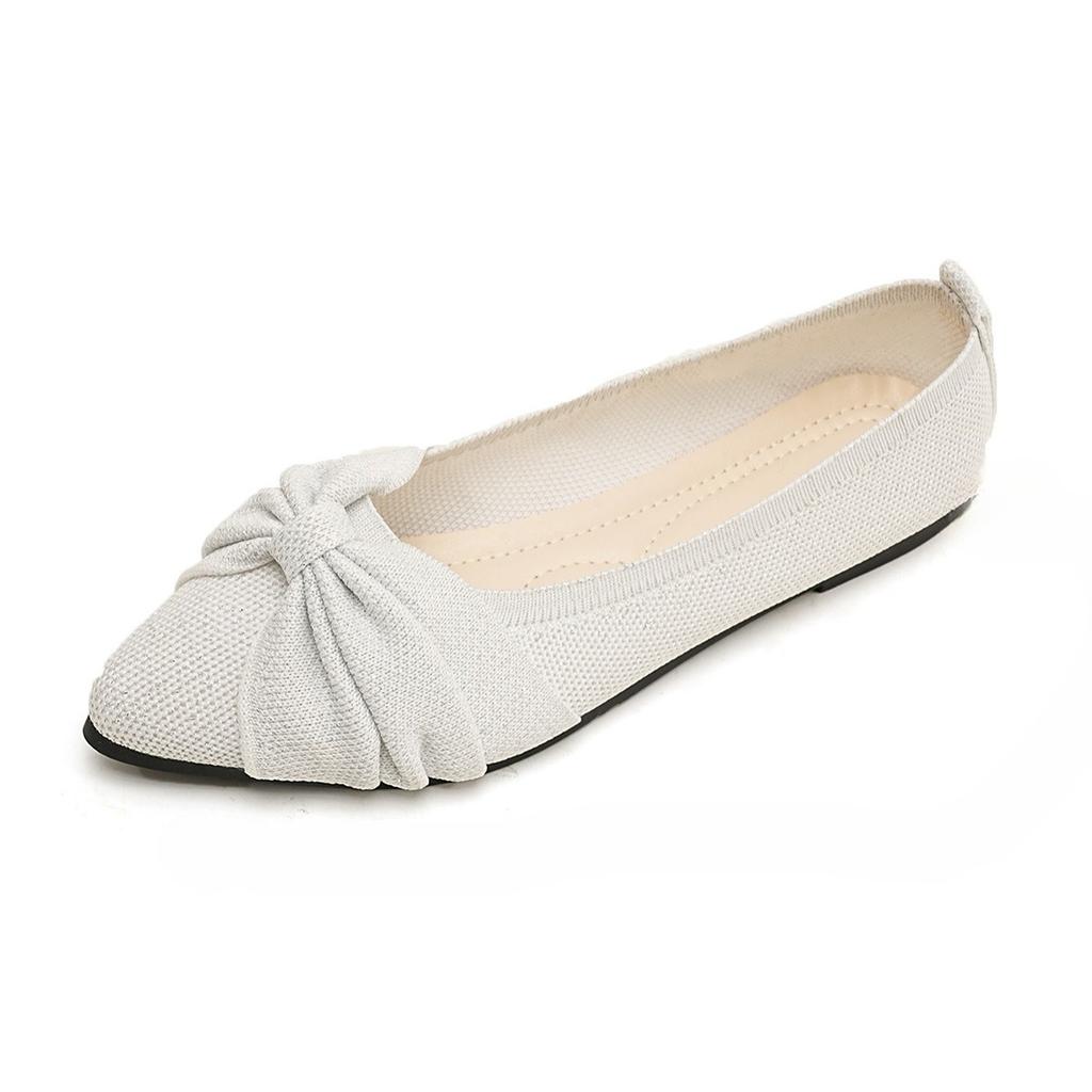 Large-sized Fly-knit Breathable Flat Single Shoes for Women with A Shallow Toe for Lazy Women