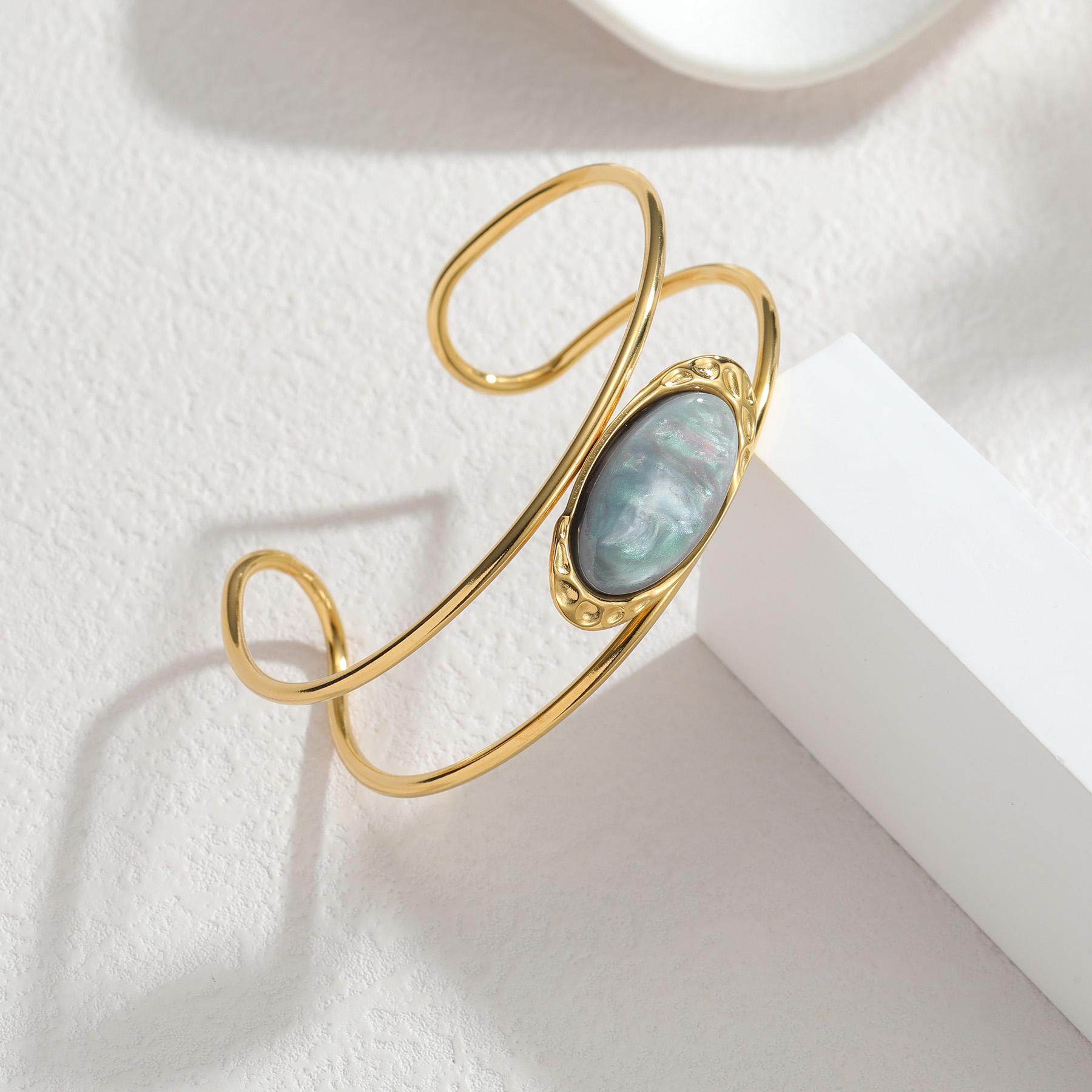 

Atoztide Fashion Multiple Styles Vintage Stone Bracelet for Women Stainless Steel Statement Hollow Line Cuff Bangle Jewelry Gift