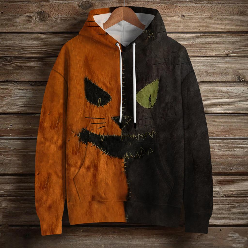 Women's Fashion Long Sleeve Pullover Halloween Print Hooded Pocket Sweatshirt