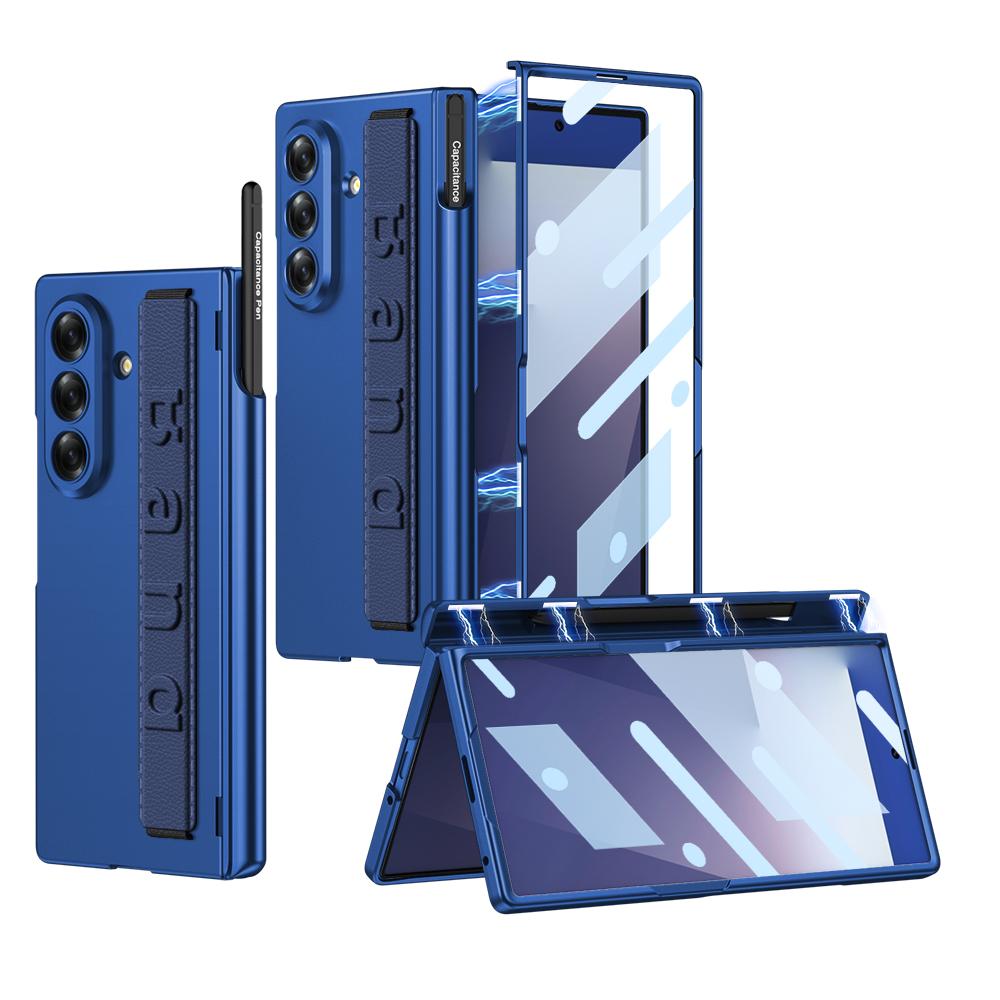 Magnetic Hinge Wrist Strap Case for Samsung Galaxy Z Fold 7 6 5 with Pen Holder Glass Protective Cover for Galaxy Z Fold7 Case