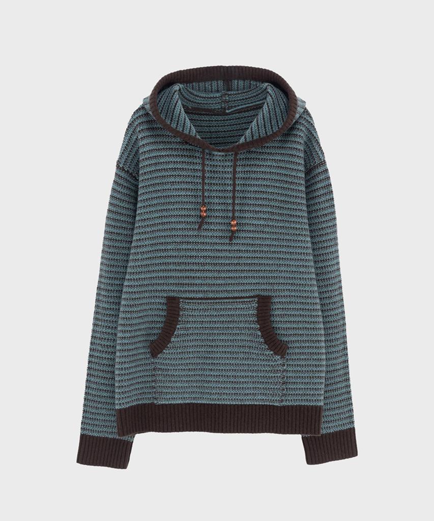 PREF Brown Wool Knit Stripe Hoodie