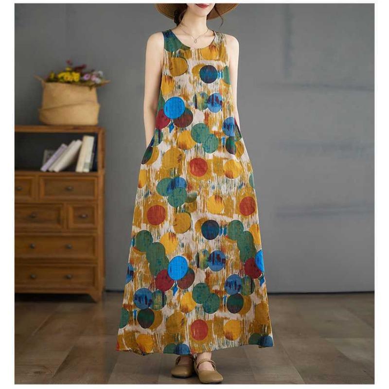 New Long Dresses Summer New Plus Size Sleeveless Round Neck Printed Dresses