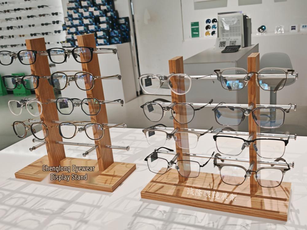 Wooden Double-Row Sunglasses Display Stand for Wayfarer Glasses