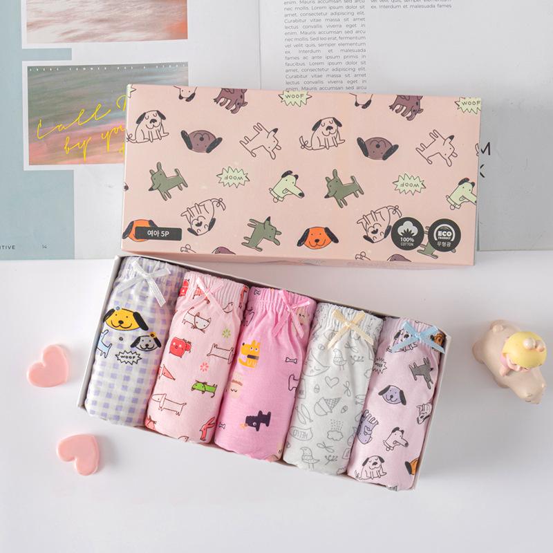 Korean Style Kids' Pure Cotton Cartoon Underwear - Medium & Large Girls' Triangle Shorts