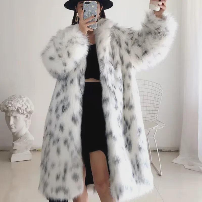 2024 Women's Plus Size Faux Leather Jacket with Fox Fur Trim and Long Sleeves