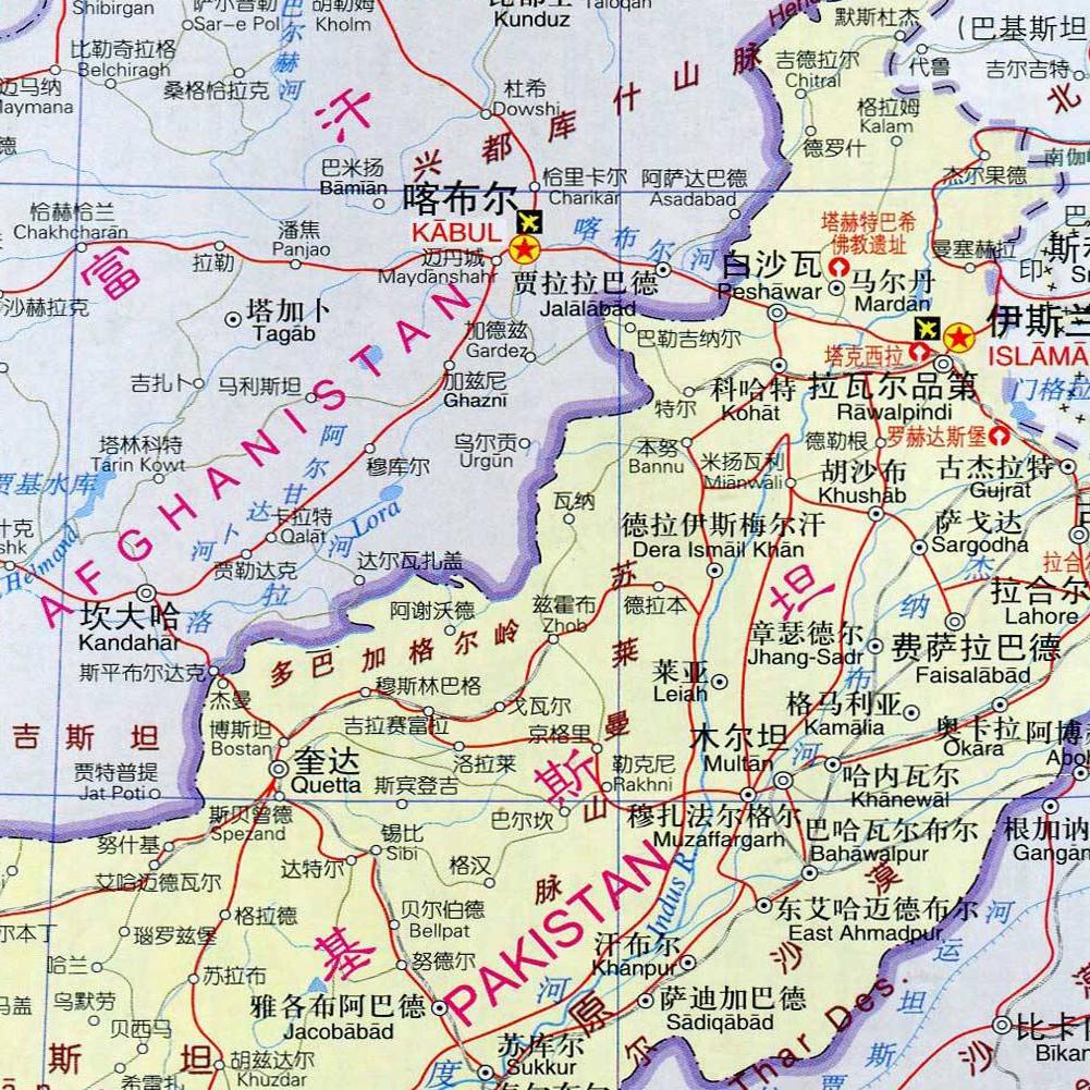 White Canvas Chinese and English Bilingual Map of Pakistan Map Travel Poster Map World Wall Art Pictures for Living Room Home Decoration