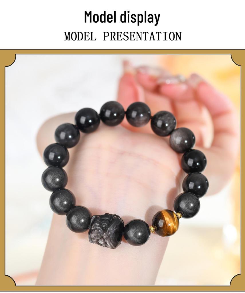 Obsidian Lion Dance Single-Loop Bracelet: Trendy Unisex Bestseller