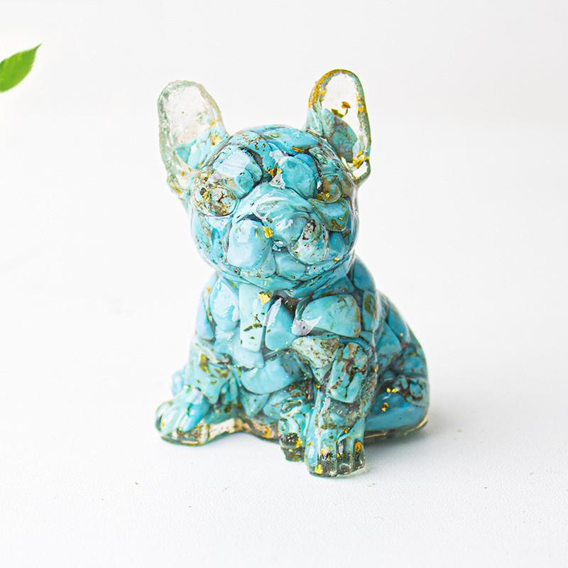 Modern Resin Dog Decor With Blue Lace Agate And Carnelian For Living Room Or Office Space