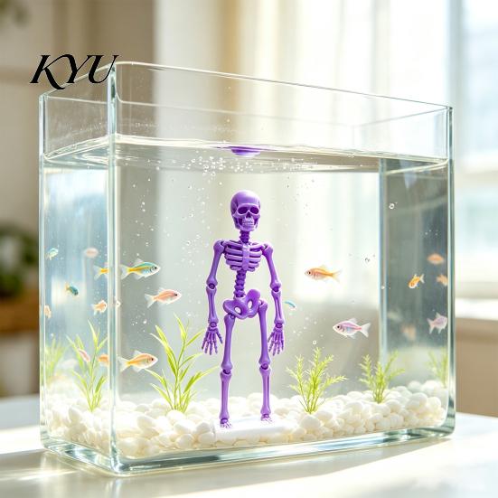 Moving Fish Tank Ornament Dancing Skeleton Aquarium Bubbler, Action Ornament, Glow in The Dark Interactive Decoration Decor, Air-Driven Bubbler