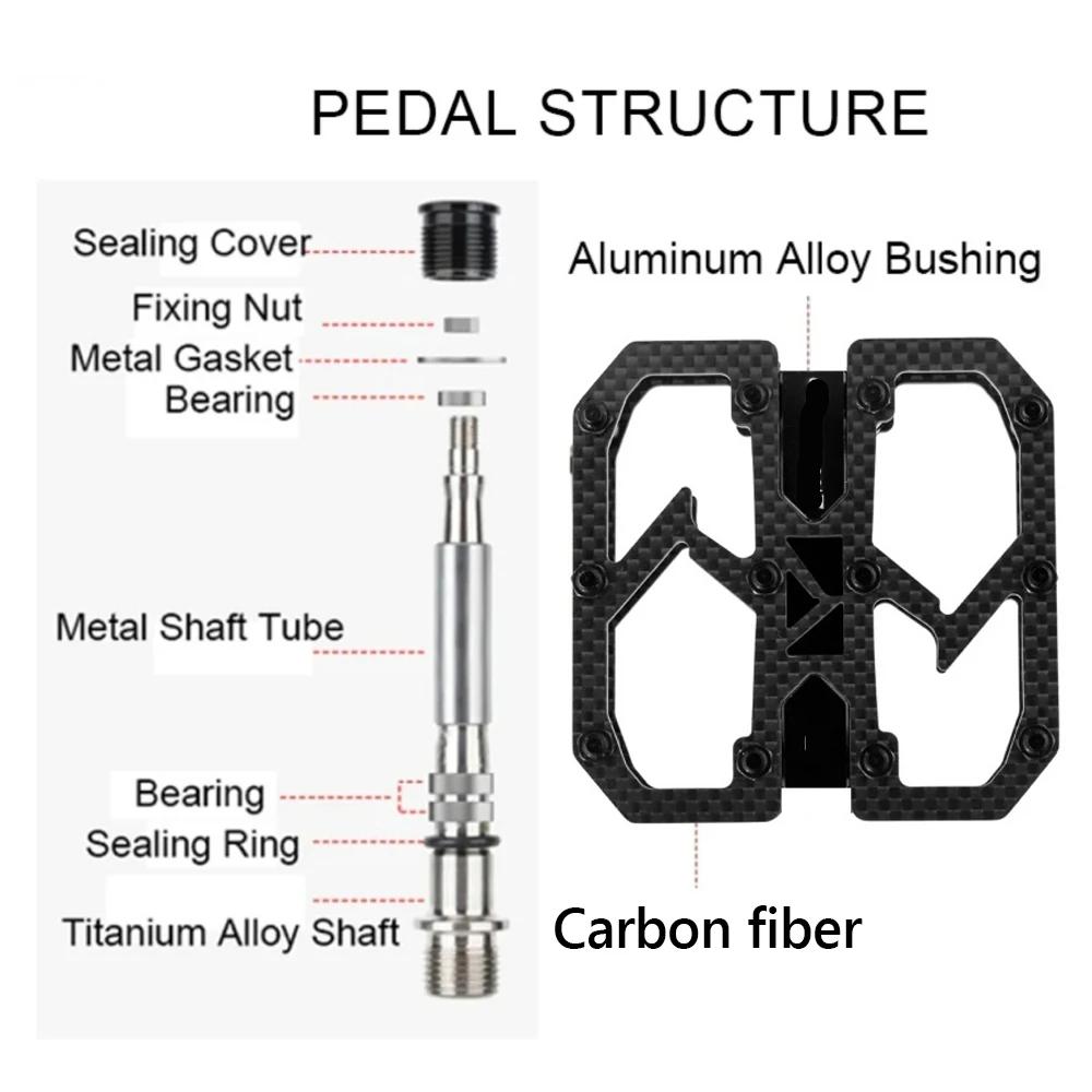 Carbon Fiber Pedal Ultralight MTB Titanium Shaft 3 Bearings Road Bike Pedal Anti Slip Racing Pedal