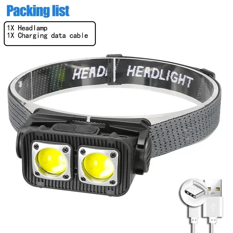 Powerful Smart Motion Sensor COB Headlamp 3 Modes Type-C Rechargeable Headlight Outdoor Waterproof Head Lamp Built-in Battery
