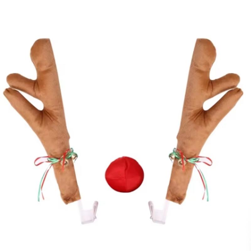 Christmas Car Decoration Deer Horn Antlers Car Kit with Red Nose and Tail for Holiday Gift Set Car Accessories Pendant